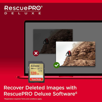 Sandisk 128Gb Extreme Sdxc Card + Rescuepro Deluxe, Up To 180Mb/S, Uhs I, Class, 10, U3, V30 Sdsdxva 128G Gncin, Black