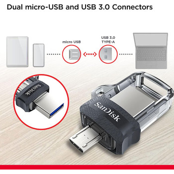 Sandisk 128Gb Ultra Dual Drive M3.0 For Android Devices And Computers - Microusb, Usb 3.0 - Sddd3-128G-G46
