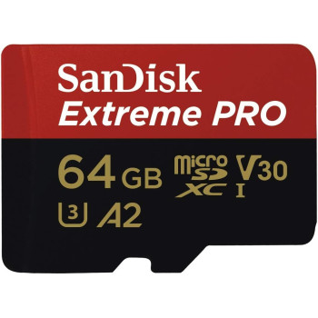 Sandisk Extreme Pro 64 GB Microsdxc Memory Card + Sd Adapter With A2 App Performance Up To 170 Mb/S, Class 10, U3, V30 (Sdsqxcy-064G-Gn6Ma)
