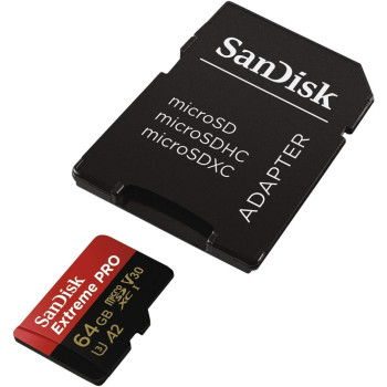 Sandisk Extreme Pro 64 GB Microsdxc Memory Card + Sd Adapter With A2 App Performance Up To 170 Mb/S, Class 10, U3, V30 (Sdsqxcy-064G-Gn6Ma)