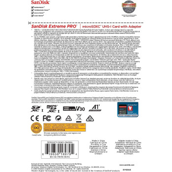 Sandisk Extreme Pro 64 GB Microsdxc Memory Card + Sd Adapter With A2 App Performance Up To 170 Mb/S, Class 10, U3, V30 (Sdsqxcy-064G-Gn6Ma)