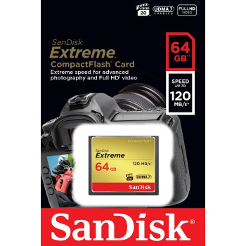 Sandisk Extreme 64 GB Udma7 Compactflash Card - Black/Gold, 64 GB