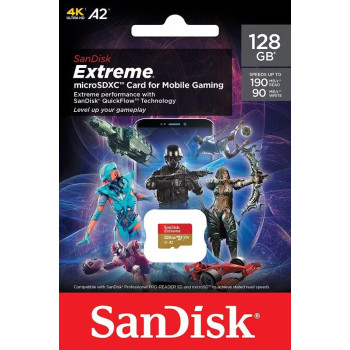 SanDisk Extreme microSD UHS I card for Gaming, A2 Certification for faster game loads, 190MB/s Read, 90MB/s Write SDSQXAA 128G GN6GN, Red/Gold, ham_n13_00121583, 128GB Gaming