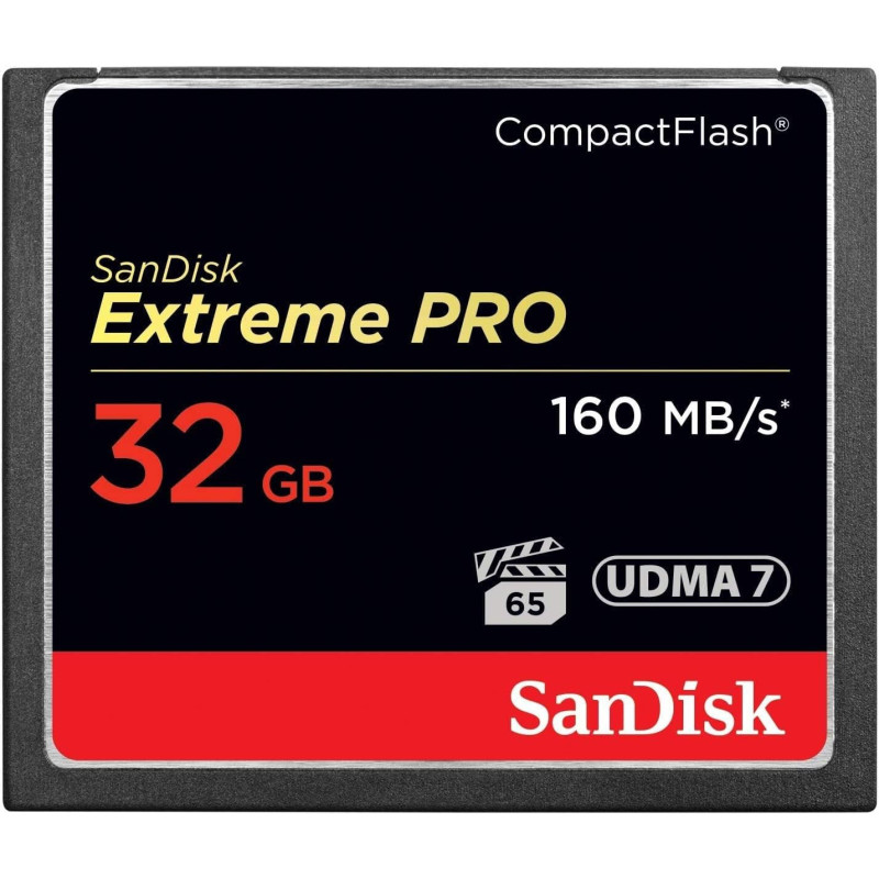 Sandisk Extreme Pro 32 Gb 160 Mb/S Compact Flash Memory Card - Black/Gold/Red