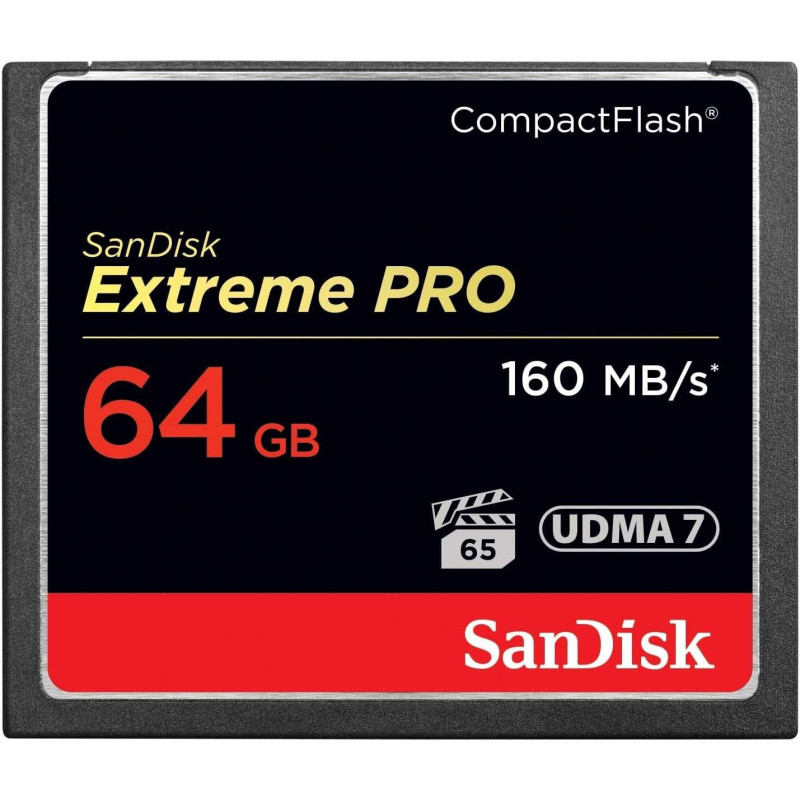 Sandisk Extreme Pro 64Gb Compact Flash Memory Card Udma 7 Speed Up To 160Mb/S - Sdcfxps-064G-X46, Black