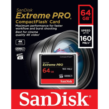 Sandisk Extreme Pro 64Gb Compact Flash Memory Card Udma 7 Speed Up To 160Mb/S - Sdcfxps-064G-X46, Black