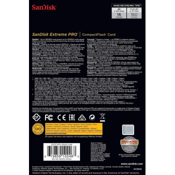 Sandisk Extreme Pro 64Gb Compact Flash Memory Card Udma 7 Speed Up To 160Mb/S - Sdcfxps-064G-X46, Black