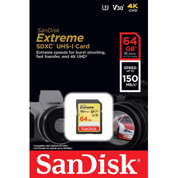Sandisk Extreme Sdxc Card 64 GB 150 Mb/S V30 Uhs-I U3 - Sdsdxv6-064G-Gncin