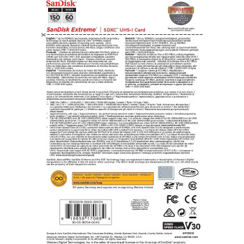 Sandisk Extreme Sdxc Card 64 GB 150 Mb/S V30 Uhs-I U3 - Sdsdxv6-064G-Gncin