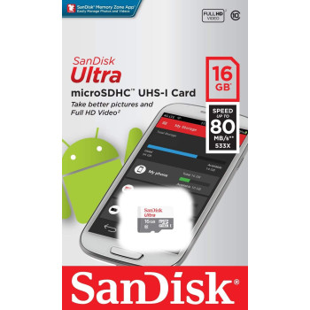 SanDisk 16 GB Ultra Android Class 10 MicroSDHC Memory Card, White, SDSQUNS-016G-GN3MN