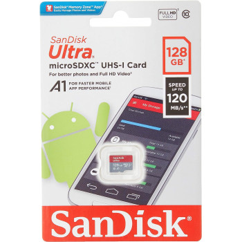 SanDisk 128GB Ultra microSDXC U1, C10, A1, UHS-1, 100MB/s R, 4x6, 10Y - SDSQUAR-128G-GN6MN