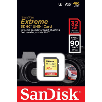 Sandisk Extreme &nbsp;Sdsdxve-032G-Gncin 32 GB Sdhc Class 10 U3 V30 Memory Card , Yellow