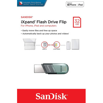 SanDisk 32GB iXpand Flash Drive Flip USB 3.1 Gen 1 for iPhone/iPad SDIX90N 032G GN6NN, Black