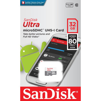 SANDISK SDSQUNS-032G-GN3MN SanDisk SDSQUNS-032G-GN3MN Ultra Micro SDHC UHS-I 32GB 80MB/s Class 10 silver grey