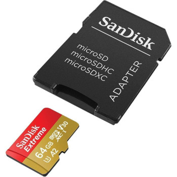 Sandisk 64Gb Extreme Microsdxc Uhs-I Memory Card With Adapter - C10, U3, V30, 4K, A2, Micro Sd - Sdsqxa2-064G-Gn6Ma
