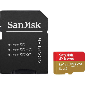 Sandisk 64Gb Extreme Microsdxc Uhs-I Memory Card With Adapter - C10, U3, V30, 4K, A2, Micro Sd - Sdsqxa2-064G-Gn6Ma
