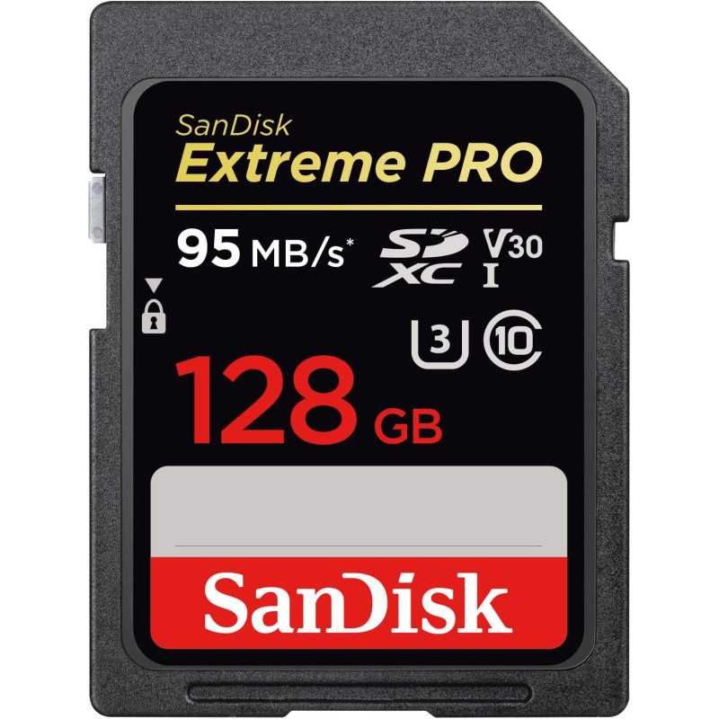 SanDisk Extreme PRO SDXC Memory Card up to 95 MB/s, Class 10, U3, V30-128GB