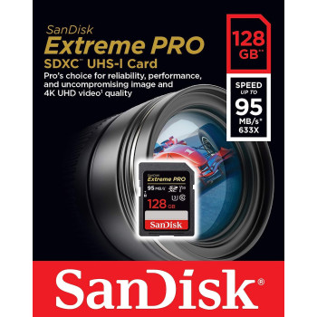SanDisk Extreme PRO SDXC Memory Card up to 95 MB/s, Class 10, U3, V30-128GB