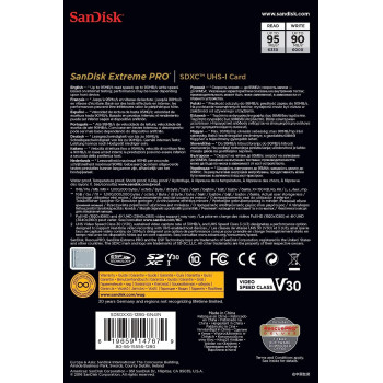SanDisk Extreme PRO SDXC Memory Card up to 95 MB/s, Class 10, U3, V30-128GB