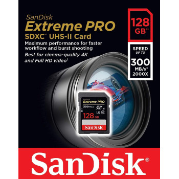 SanDisk Extreme PRO 128 GB up to 300MB/s UHS-II Class 10 U3 SDXC Memory Card, SDSDXPK-128G-GN4IN