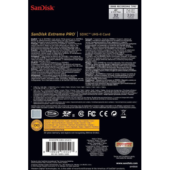 SanDisk Extreme PRO 128 GB up to 300MB/s UHS-II Class 10 U3 SDXC Memory Card, SDSDXPK-128G-GN4IN