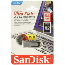 Sandisk Ultra Flair USB Flash Drive, 64 GB, Silver (SDCZ73-064G-A46)