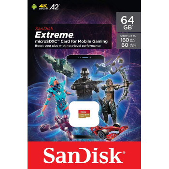 SanDisk 64GB Extreme for Mobile Gaming microSD UHS-I Card - C10, U3, V30, 4K, A2, Micro SD - SDSQXA2-064G-GN6GN