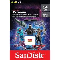 SanDisk 64GB Extreme for Mobile Gaming microSD UHS-I Card - C10, U3, V30, 4K, A2, Micro SD - SDSQXA2-064G-GN6GN