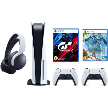 Sony Playstation 5 Disc Console Bundle With Gran Turismo 7, Horizon Forbidden West, Extra Pulse 3D Wireless Headset And Extra Dualsense Wireless Controller (UAE Version)