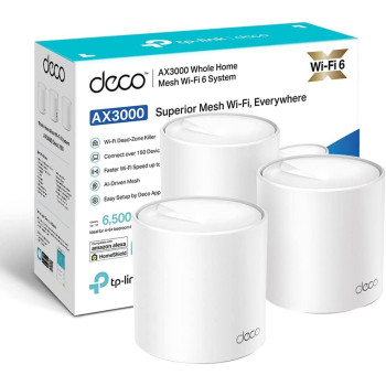TP-Link Deco X50 AX3000 Whole Home AI-Driven Mesh Wi-Fi 6 System, Dual-Band with Gigabit Ports, Coverage up to 6,500 ft2, Connect up to 150 devices, 1 GHz Dual-Core CPU, HomeShield Security, Pack of 3