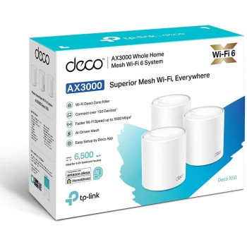 TP-Link Deco X50 AX3000 Whole Home AI-Driven Mesh Wi-Fi 6 System, Dual-Band with Gigabit Ports, Coverage up to 6,500 ft2, Connect up to 150 devices, 1 GHz Dual-Core CPU, HomeShield Security, Pack of 3