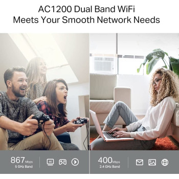 TP-Link AC1200 Dual-Band Gigabit Wi-Fi Router, Wi-Fi Speed up to 1200 Mbps, 4 Gbps LAN Ports, Advanced security with WPA3, with MU-MIMO, Beamforming Smart Connect