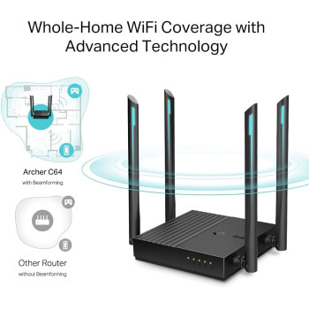 TP-Link AC1200 Dual-Band Gigabit Wi-Fi Router, Wi-Fi Speed up to 1200 Mbps, 4 Gbps LAN Ports, Advanced security with WPA3, with MU-MIMO, Beamforming Smart Connect