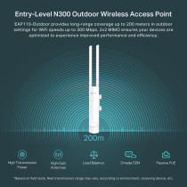 TP-Link EAP110-Outdoor V3, Omada N300 Wireless Outdoor Access Point, WiFi Coverage up to 200 meters| Passive PoE w/Free PoE Injector, SDN Integrated, Cloud Access Omada App, White