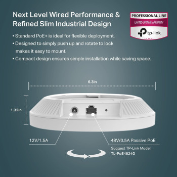 TP Link EAP650 Omada WiFi 6 AX3000 Wireless Gigabit Ceiling Mount Access Point Support Mesh, OFDMA, Seamless Roaming, HE160 MU MIMO SDN Integrated Cloud Access Omada App PoE+ Powered, White