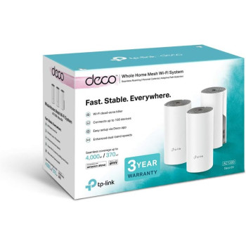 TP-Link Deco E4 Whole Home Mesh Wi-Fi System, Seamless and Speedy (AC1200), 2 100Mbps Ethernet Ports, Work with Amazon Echo/Alexa, Router and WiFi Booster Replacement, Parent Control, Pack of 3