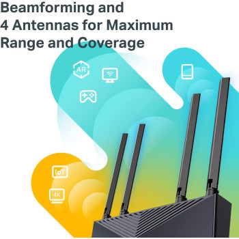 TP-Link AX1500 Smart WiFi 6 Router (Archer AX10) 802.11ax Router, 4 Gigabit LAN Ports, Dual Band AX Router,Beamforming,OFDMA, MU-MIMO, Parental Controls, Works with Alexa