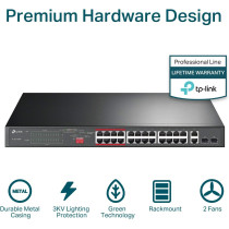TP-Link 24 Port 10/100Mbps Fast Ethernet PoE Switch 24 PoE+ Ports @250W, w/ 2 Uplink Gigabit Ports + 2 Combo SFP Slots Limited Lifetime Protection Extend Mode Priority Mode (TL-SL1226P)