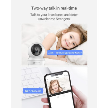 Ezviz C6N Security Camera, 2K WiFi Indoor Home Baby Pet Monitor With Smart Motion Tracking, Excellent Picture, 8X Digital Zoom, Night Vision, Two-Way Audio, H.265, Works Alexa