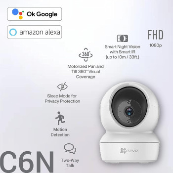 Ezviz c6n, 1080p wifi smart home security camera, intelligent surveillance camera with night vision, tracking, two-way audio, white