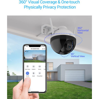 Ezviz C8C Security Camera, Outdoor PT Surveillance Camera 1080p WiFi Camera with 360 Visual Coverage, Color Night Vision, IP65 Waterproof, Motion Detection, Audio Pick Up, Support 256GB SD Card