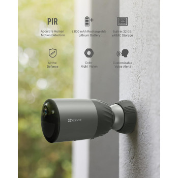 Ezviz BC1C Battery Security Camera Outdoor with 210-Day Battery Life, 1080P Colour Night Vision, Built-in 32 GB eMMC, Two-way Audio, Waterproof, PIR, No Base Station Required, Work with Solar Panel