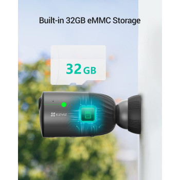 Ezviz BC1C Battery Security Camera Outdoor with 210-Day Battery Life, 1080P Colour Night Vision, Built-in 32 GB eMMC, Two-way Audio, Waterproof, PIR, No Base Station Required, Work with Solar Panel