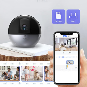Ezviz C6W 4Mp Wifi Smart Home Indoor Security Camera Auto-Zoom Montion Tracking Human Detection 360 Degree Night Vision Privacy Shutter Two-Way Talk Instant Alarm With App Control Works With Alexa