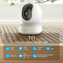 Ezviz by HIKVISION 4MP QHD Resolution Indoor Smart WiFi Baby/Pet Monitor Camera, Smart Night Vision, 360 Visual Coverage, Motion Detection Two-Way Talk, Micro SD Slot up to 256GB (TY1), White