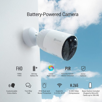 Ezviz BC1 3-Cam Kit Security Camera Outdoor Wireless, 365 Days Battery Life, Waterproof, Colour Night Vision, PIR Motion Detection, Two-way Audio, Cloud/SD Storage Option, Compatible with Solar Panel
