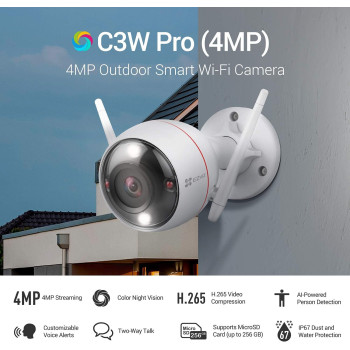 Ezviz C3W Pro Smart Security Camera, Outdoor WiFi Camera 4MP with Color Night Vision, Two-Way Talk, Customizable Voice Alerts, IP67 Dust and Water Protection, Easy Installation, Works with Alexa