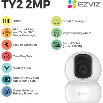 Ezviz TY2 Advanced Security CCTV Camera with 360 View Motion Detection - 2 Way Audio, 10m Night Vision Indoor Security Camera with Instant Alert - Compatible with Amazon Alexa, Google Assistant