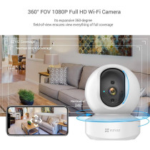 Ezviz 1080P Full HD CCTV Camera for Home, Baby Pet Monitor with Motion Detection, Smart Tracking, Smart Night Vision, 2-Way Audio, Compatible with Alexa(TY1)