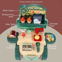 Little Story Role Play Shopkeeper/Supermarket Toy Set School Bag (36 Pcs) - Green, 3-In-1 Mode For 3 Years (LS_RPSB_SMGR)